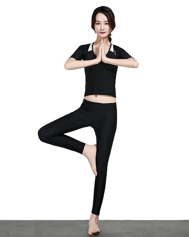 Women's Tracksuit Yoga Suit Solid Color Black Spandex Yoga Fitness Running High Waist Clothing Suit Short Sleeve Sport Activewear 4 Way Stretch Breathable Comfort Moisture Wicking Weight Loss Stretchy-Corachic