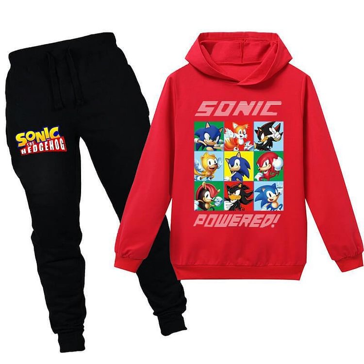 Mayoulove Sonic The Hedgehog Powered Print Girls Boys Cotton Hoodie N Sweatpants-Mayoulove