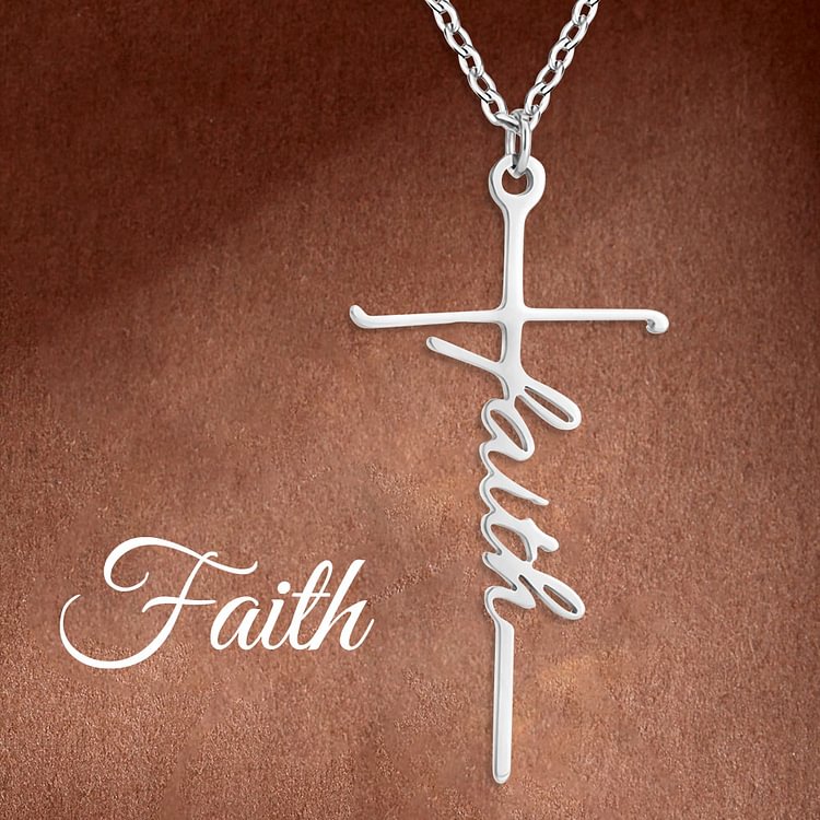Faith Pendant Stainless Steel Cross Necklace, Pray Trust Hope Blessed Grateful Love Pendant Necklace