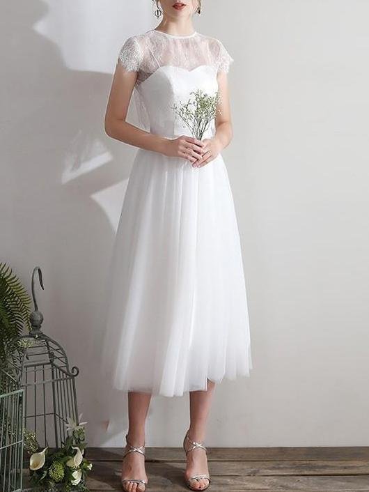 Plain tulle elegant wedding dress