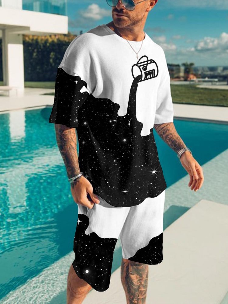 Men's Holiday Fluid Black and White Starry Sky Printing Suit