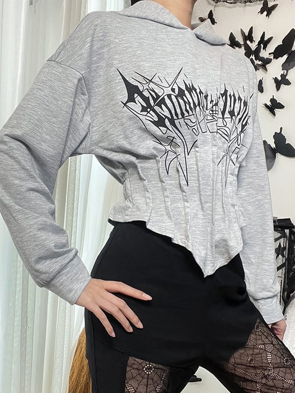 Statement Letter Printed Girdle Asymetrical Hoodie