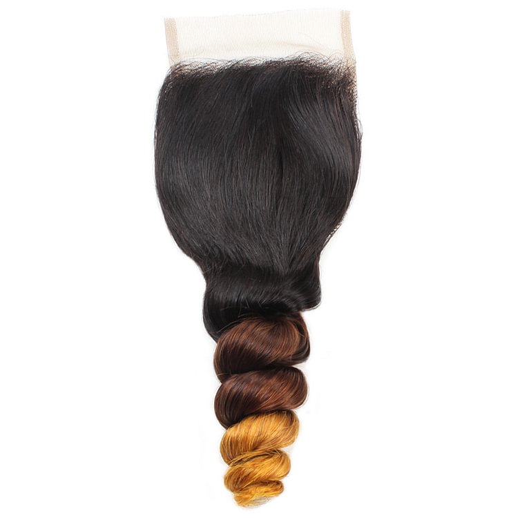 1 PC Black And Brown Gradient Loose Wave 4×4 Lace Closure丨Peruvian Virgin Hair