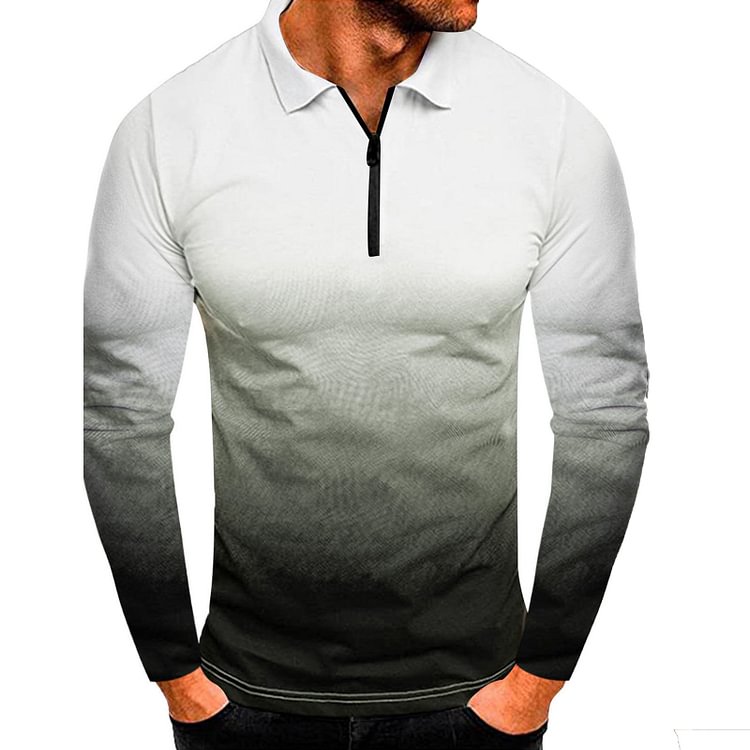 BrosWear OmbrÉ Casual Long Sleeve Polo Shirt
