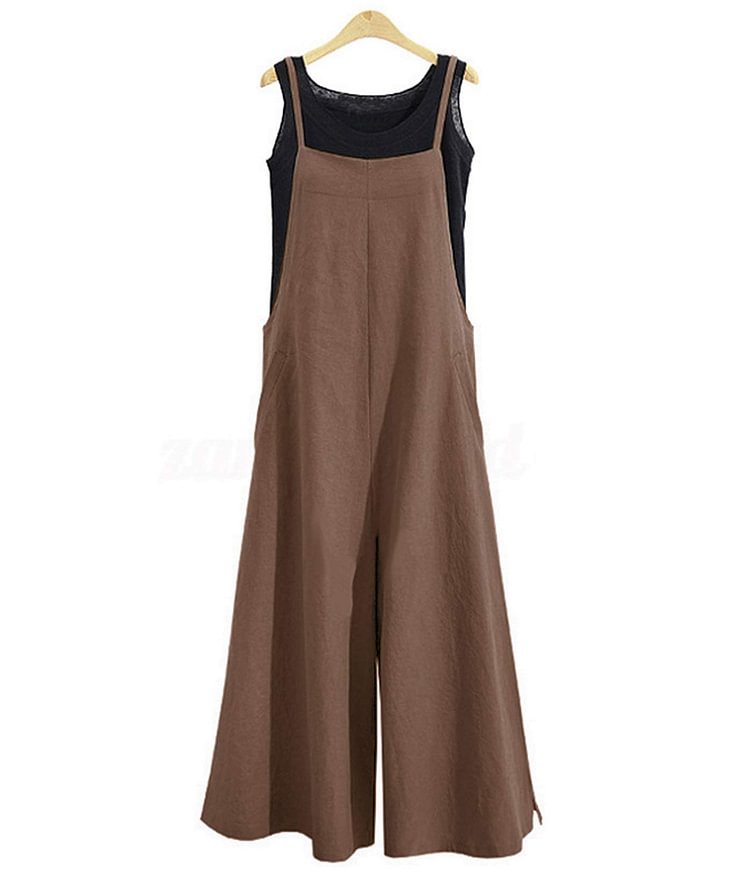 Women Casual Loose Long Bib Pants Wide Leg Jumpsuits Baggy Cotton Rompers Overalls With Pockets