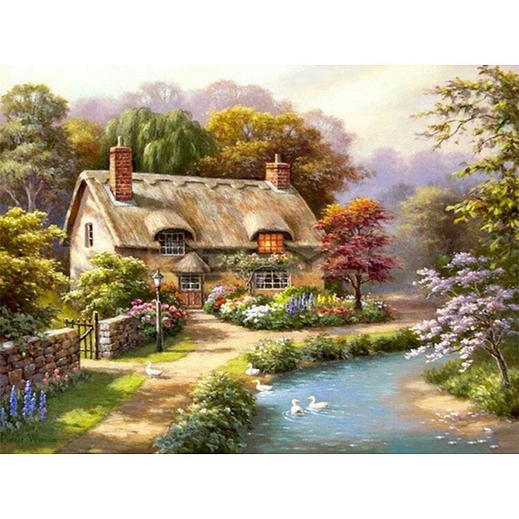 Lakeside Cottage-14Ct Stamped Cross Stitch-40*30CM