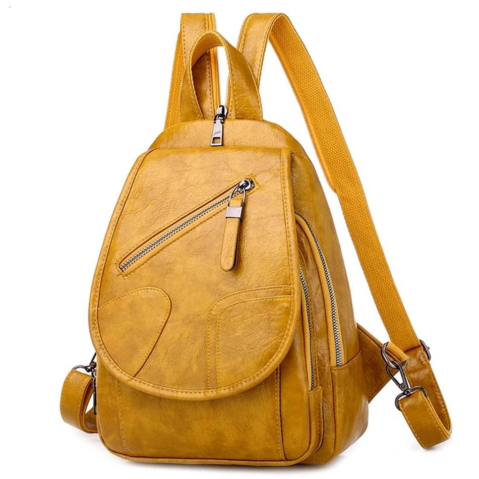 3 in1 Soft Oil Leather Women Backpack Shoulder Bag School Bags、、sdecorshop