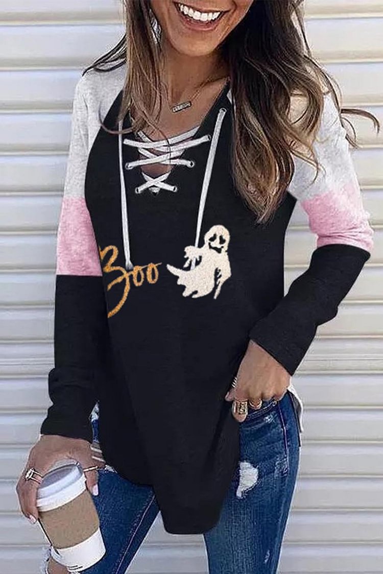 Women's Pullovers Ghost Print Criss Cross Pullover-Mayoulove