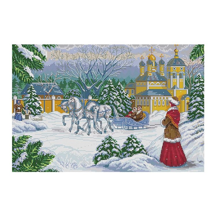 Waiting in the snow - 14CT Stamped Cross Stitch - 51*36cm