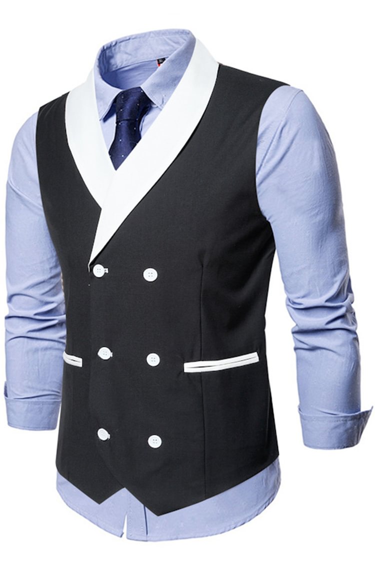 Tiboyz Men's Slim Fit Colorblock Double Breasted Vest