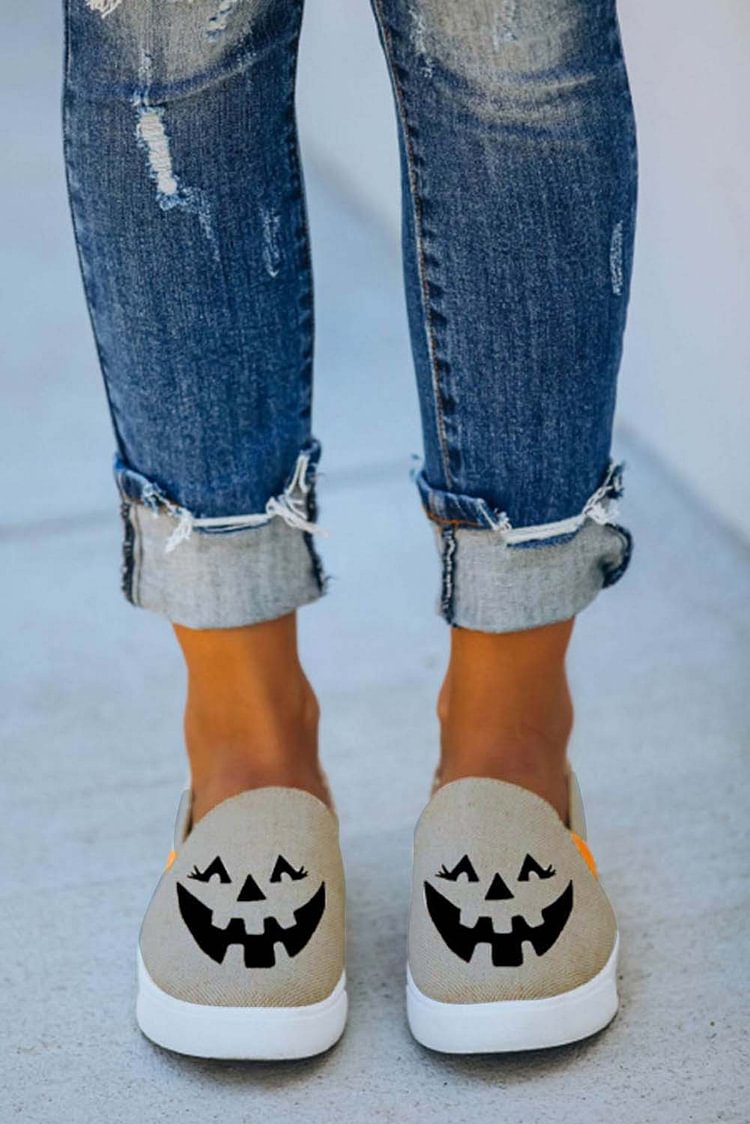 Women's Sneakers Halloween Face Print Slip On Canvas Sneakers-Mayoulove