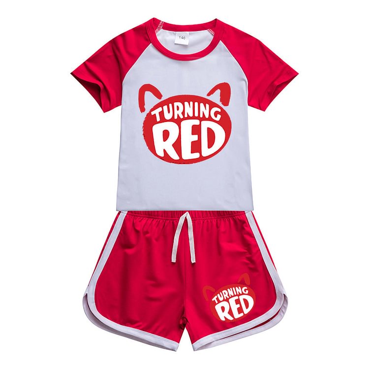 Mayoulove Kids Turning Red Sportswear Outfits T-Shirt Shorts Sets-Mayoulove