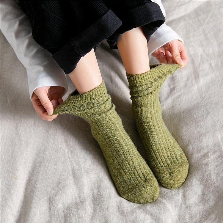 Pure color warm double needle soft cashmere ladies socks-Mayoulove