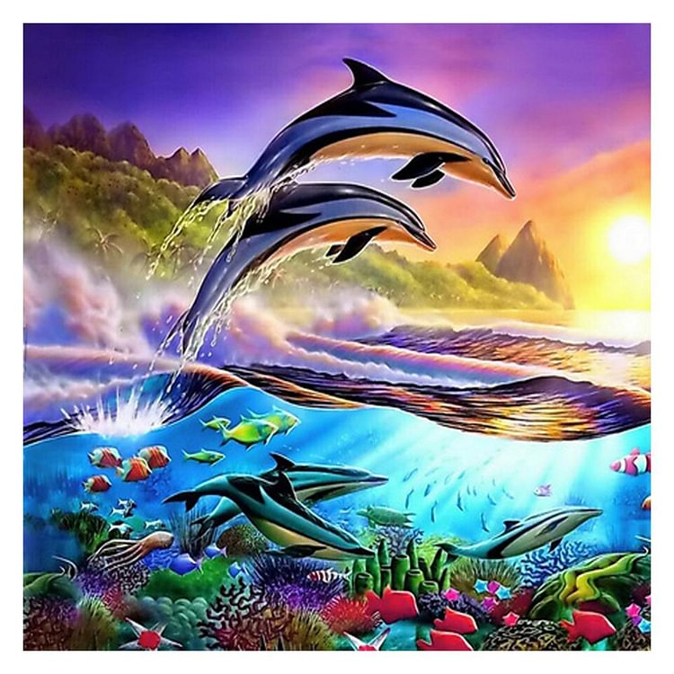 Dolphin - Full Round Drill Diamond Painting - 30x30cm(Canvas)