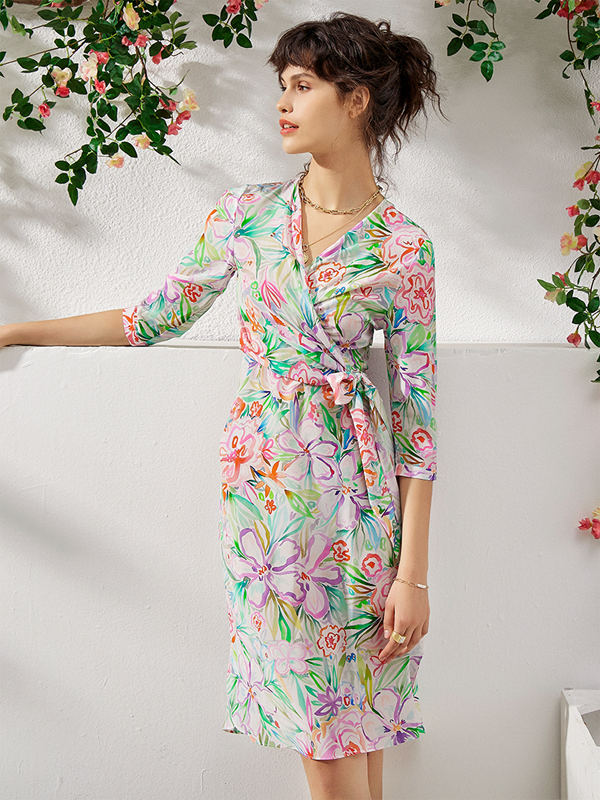 Silk Dress French Tea Break One-piece Floral Style