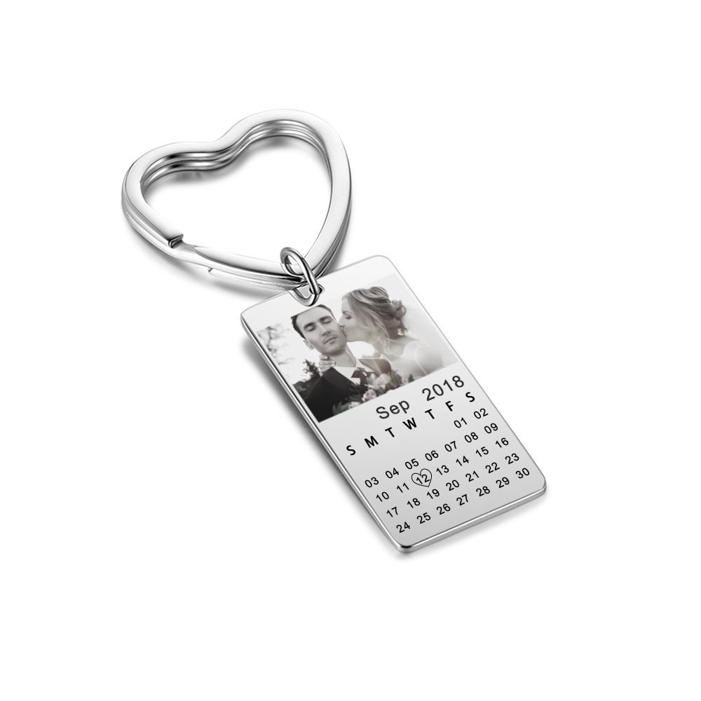 Personalised Photo Keychain Heart Pendant with Engraving