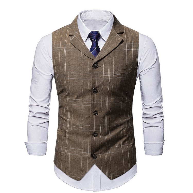 BrosWear Men's Casual Check Suit Vest