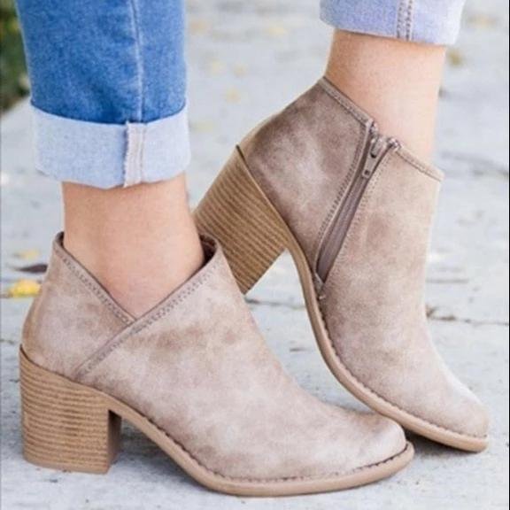 Women Shoes Retro High Heel Ankle Boots Female Block Mid Heels Casual Boots-Corachic
