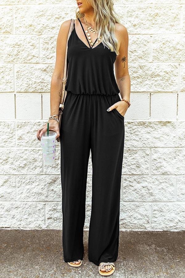Casual Solid Color Sleeveless Jumpsuit P10614