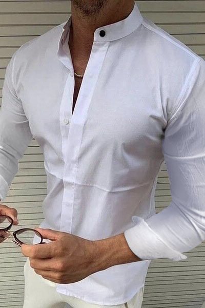 Tiboyz Men's Casual  Fashion Lapel Long Sleeve Shirt