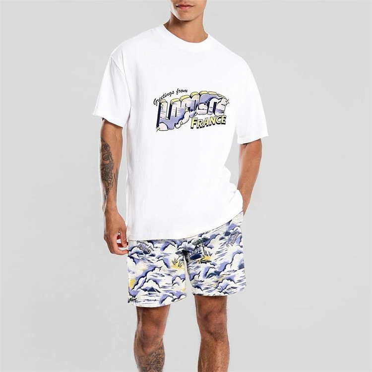 BrosWear Casual Print T-Shirt And Shorts Two-Piece Set