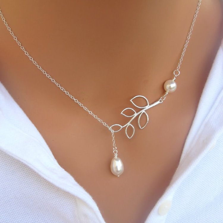 women personality leaf pearl necklace women fashion elegant drop pendant short clavicle chain accessories