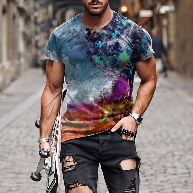 BrosWear Men's Personalized Oil Painting Short Sleeve T-Shirt