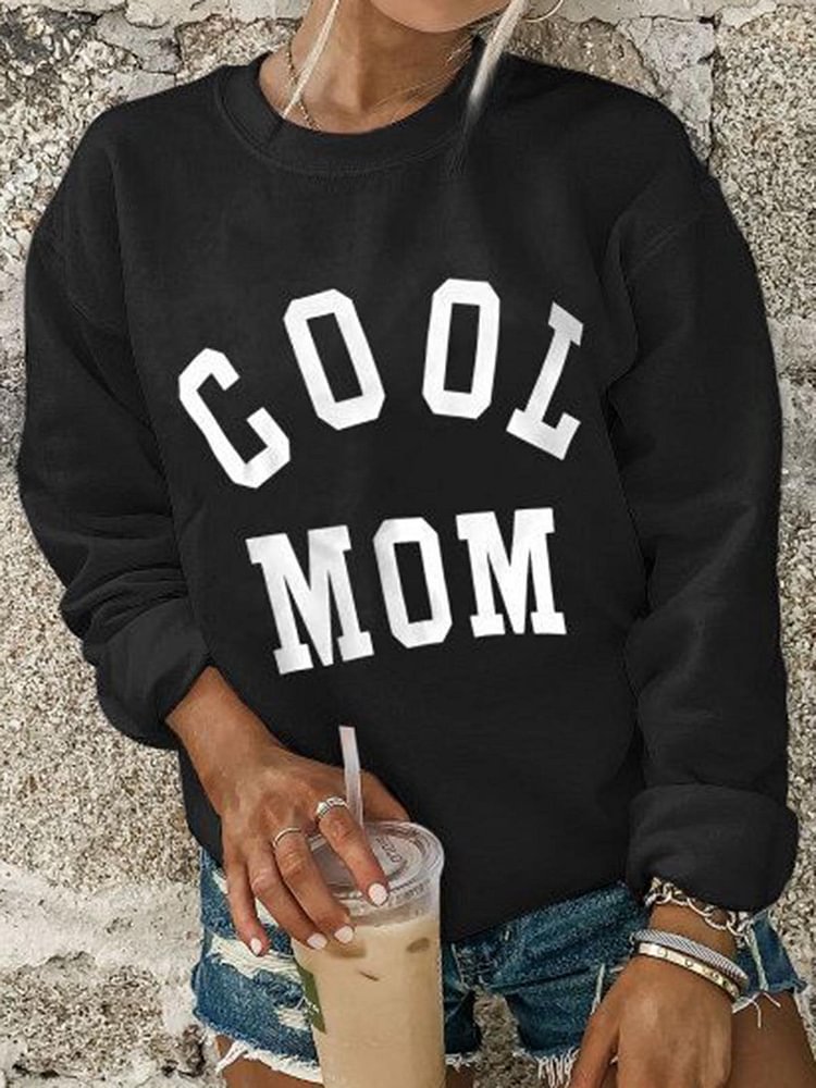 Women Cool Mom Print Long Sleeves Casual Sweatshirts