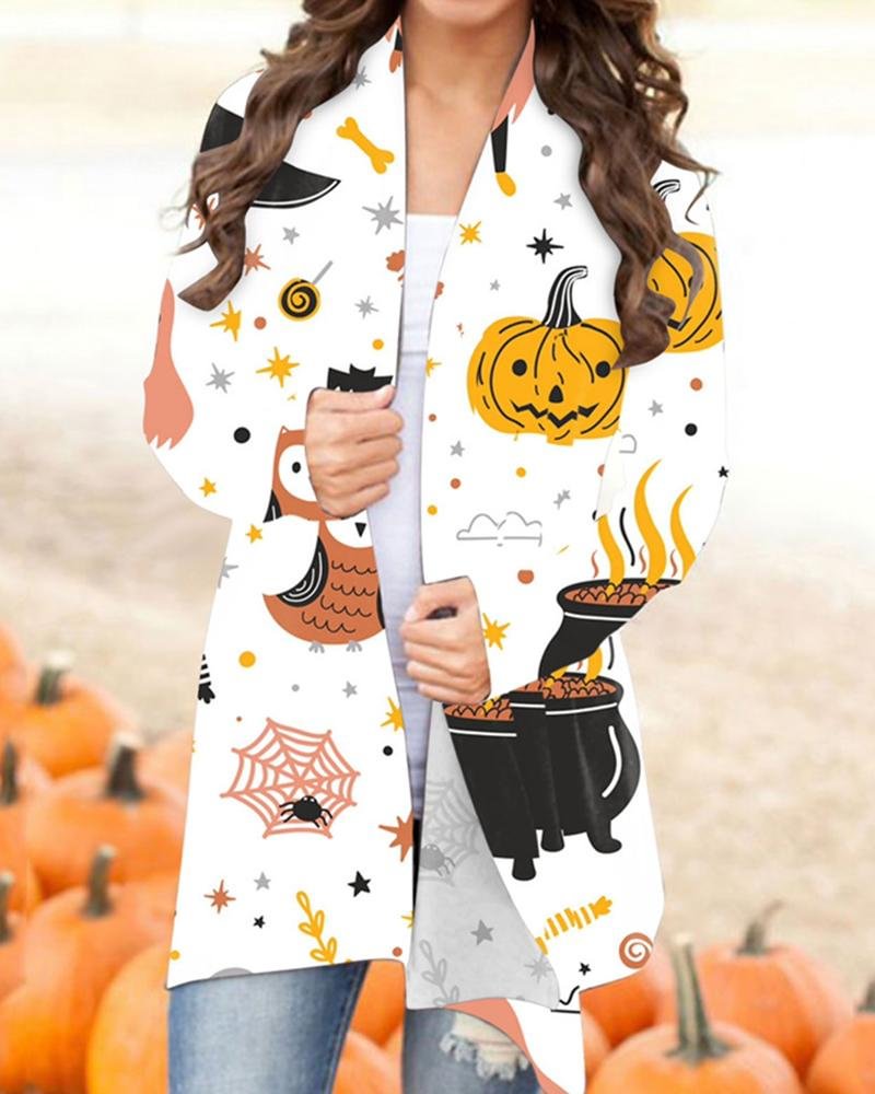 Halloween Cartoon Patterns Printing Casual Open Front Cardigan