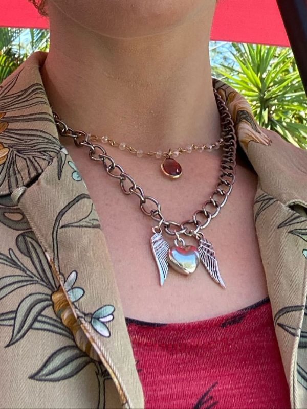 Vintage Heart & Wings Pendants Necklace