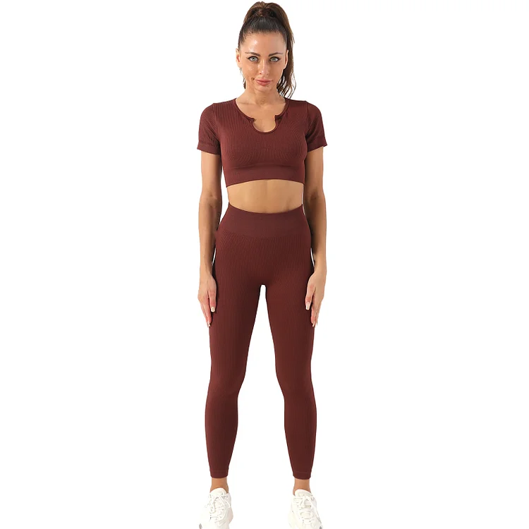 Seamless Knitting Short Sleeves and Pants Yoga Gymwear