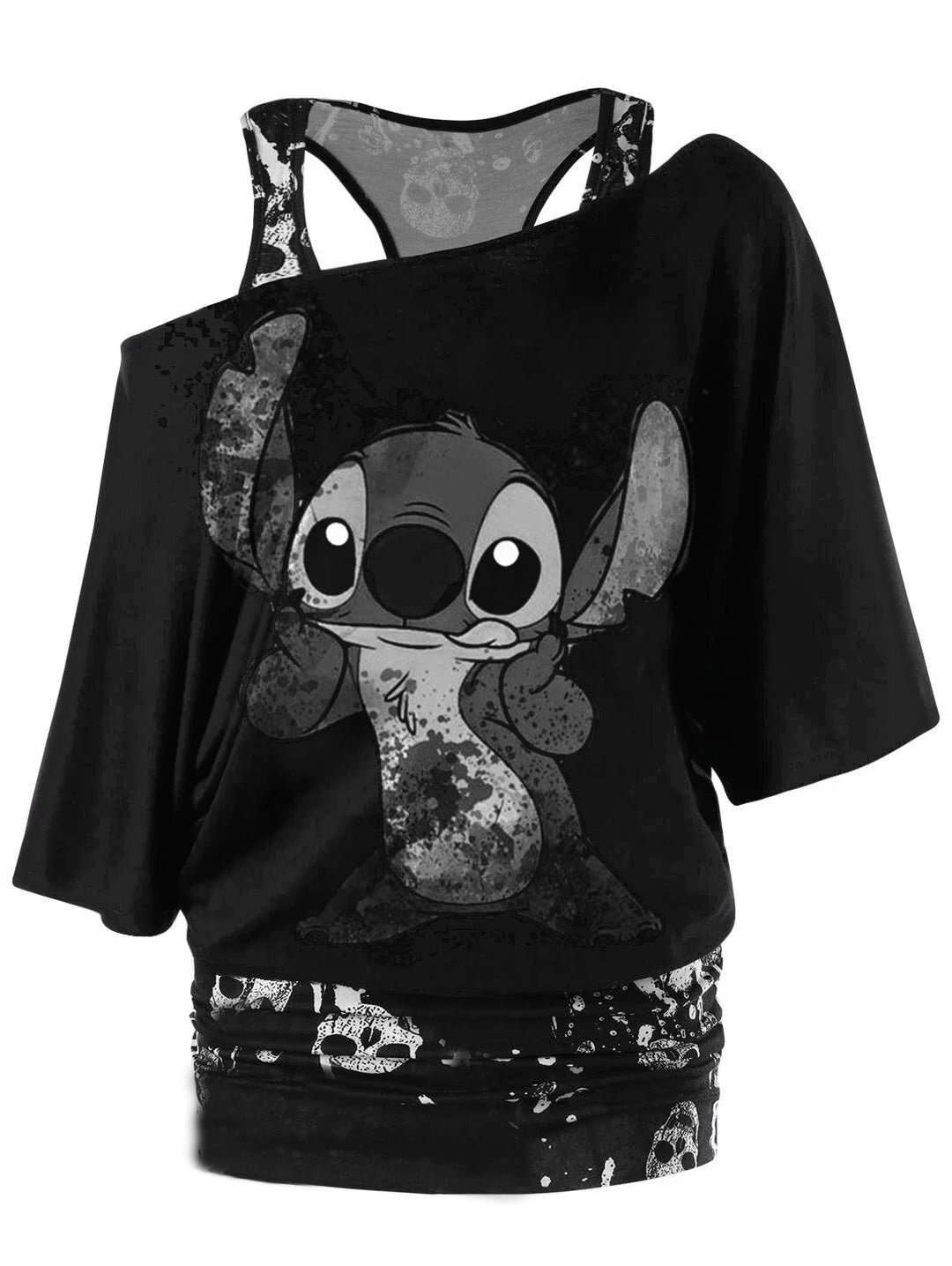 Casual Cartoon Printed Fake Two-Piece Top
