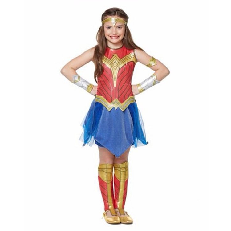 Mayoulove Wonder Woman Cosplay Dress Girls Uniform Kids Halloween Fancy Costume-Mayoulove