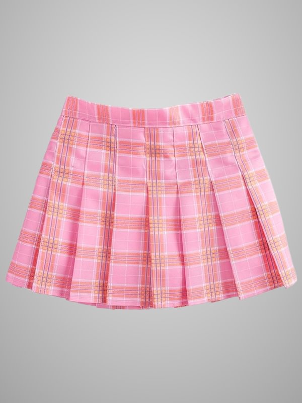 Summer Pleated Plaid Skirt