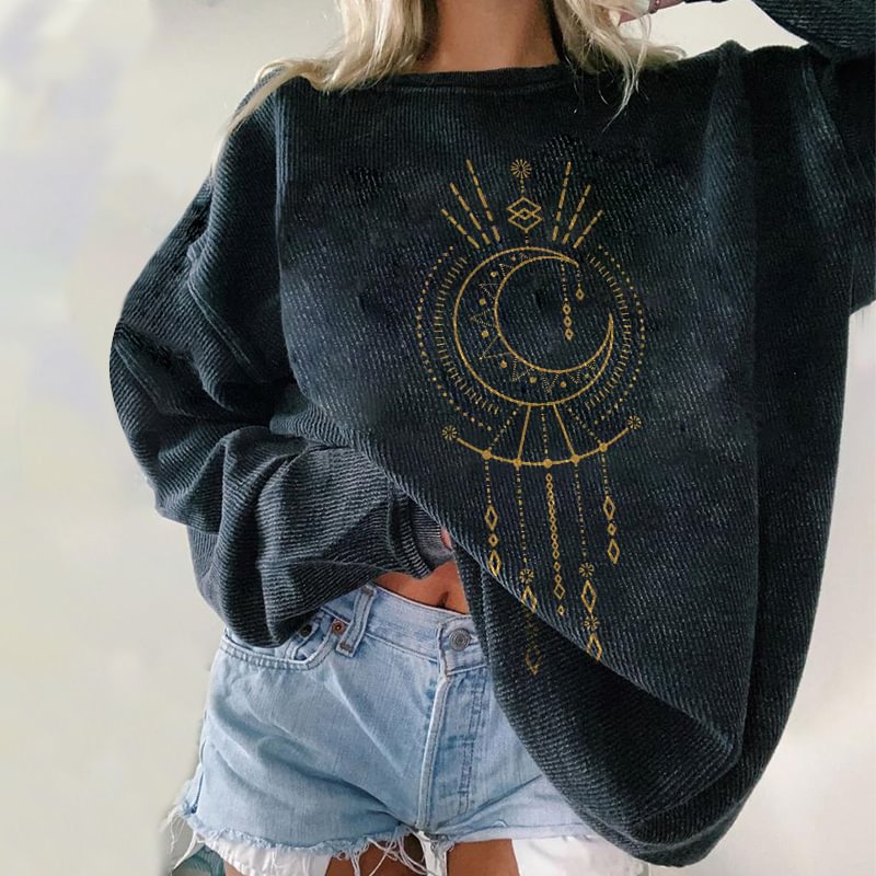   Vintage mandala moon print ladies sweatshirt designer - Neojana
