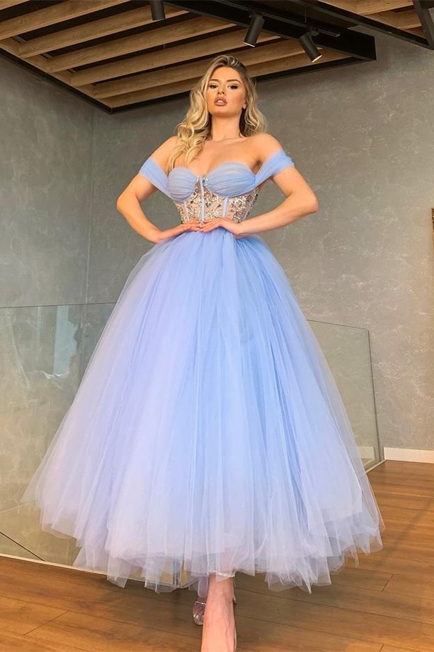 Luluslly Off-the-Shoulder Tulle Prom Dress Sweetheart With Crystal