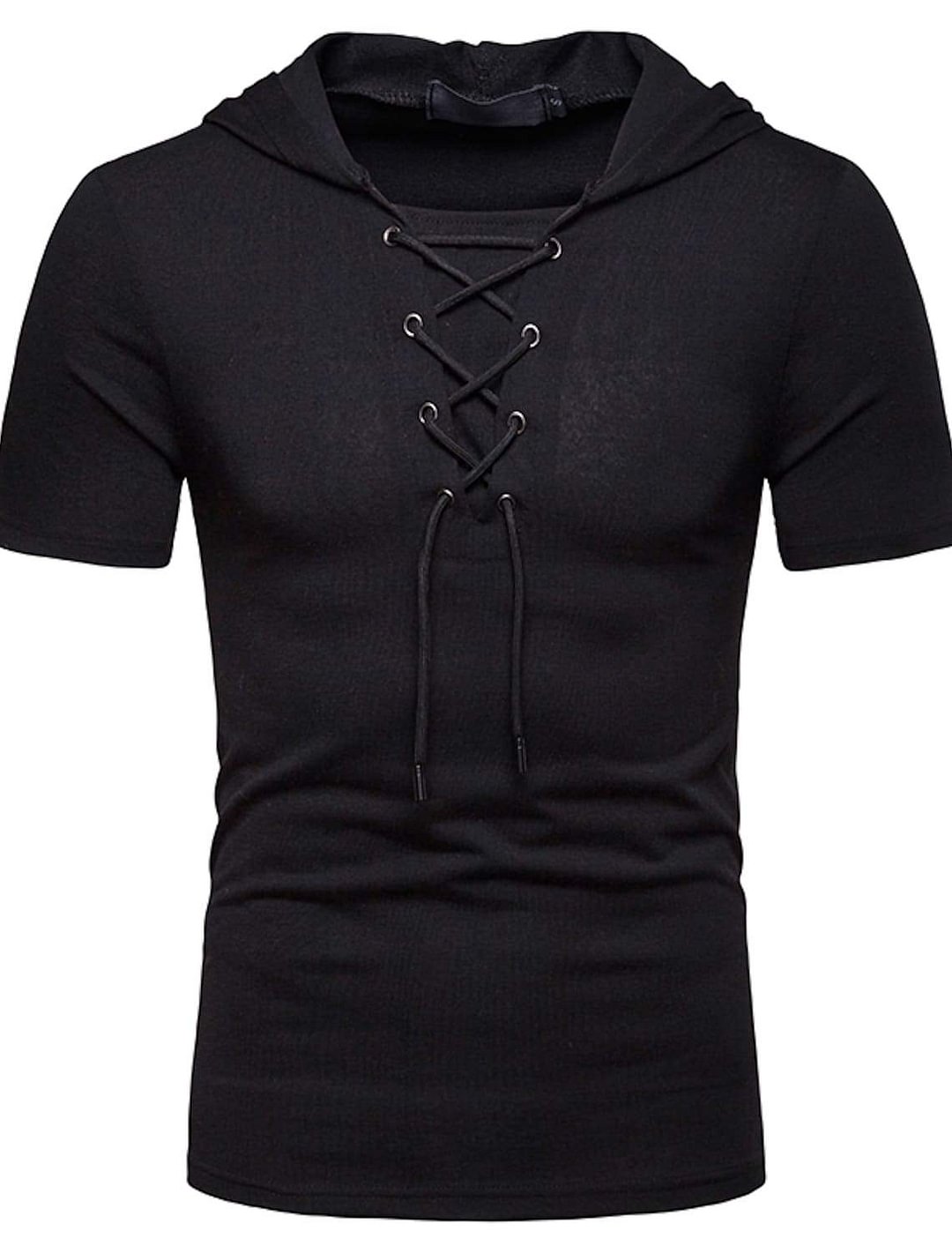 Men's T shirt Shirt Solid Colored Lace up Short Sleeve Daily Tops Basic Shirt Collar White Light gray Black-Corachic