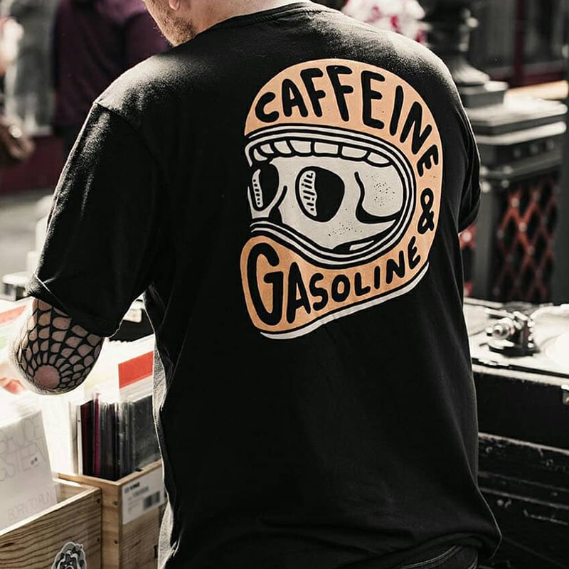 Caffeine & Gasoline skull print black t-shirt - Krazyskull