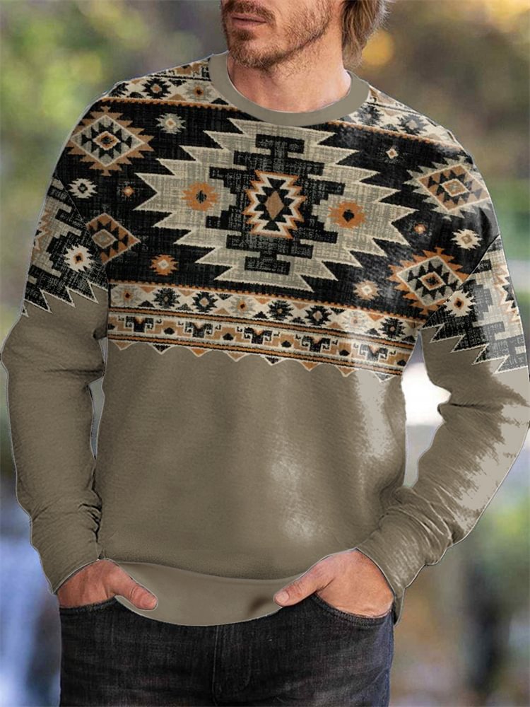 BrosWear Men's Western Aztec Patchwork Inspired Sweatshirt