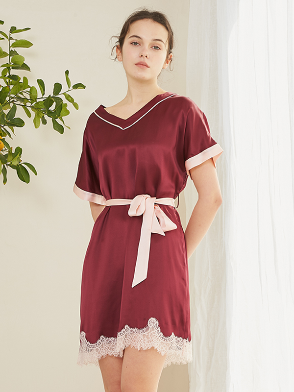 19 Momme Loose Lace Silk Nightgown | Three Colors Selected-Real Silk Life