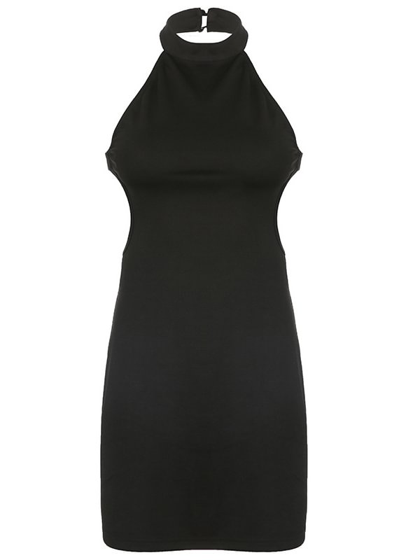 Black Halter Sleeveless A-line Dress