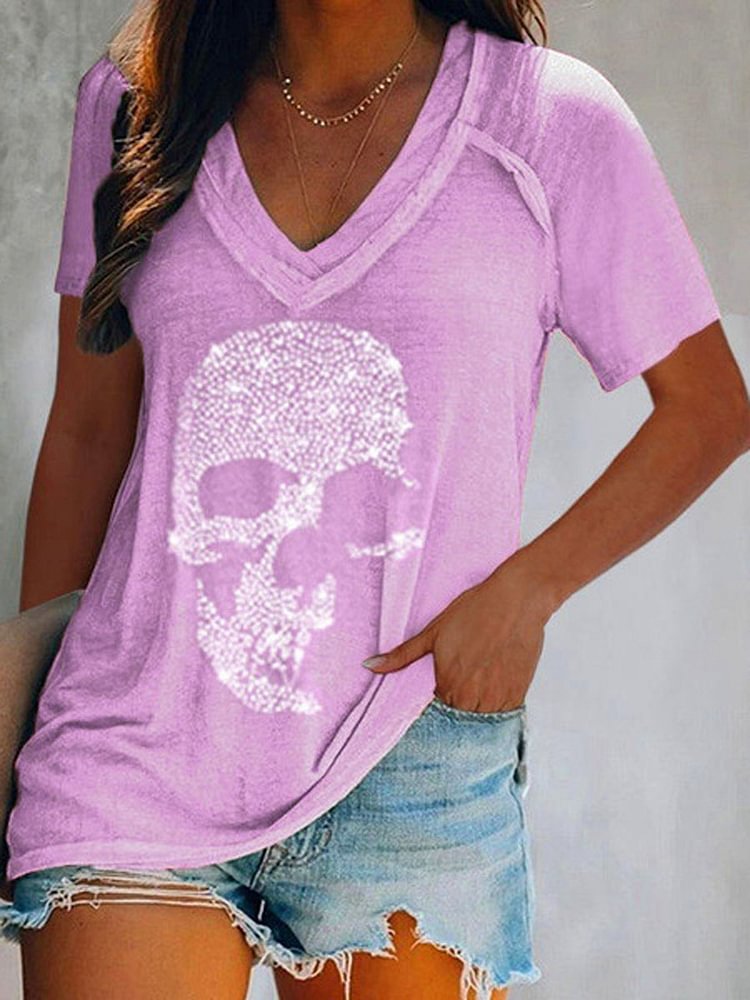 Plus Size Womens Skull Print T-shirt