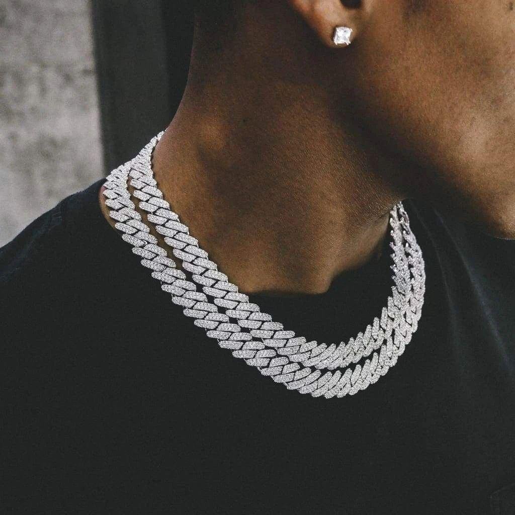 Vessful 12MM White Gold Bling Cuban Hiphop Men Chain Iced Out Cuban Link Chains-VESSFUL
