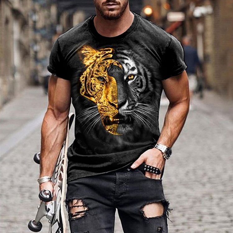 BrosWear Half Gold Tiger Short Sleeve T-Shirt