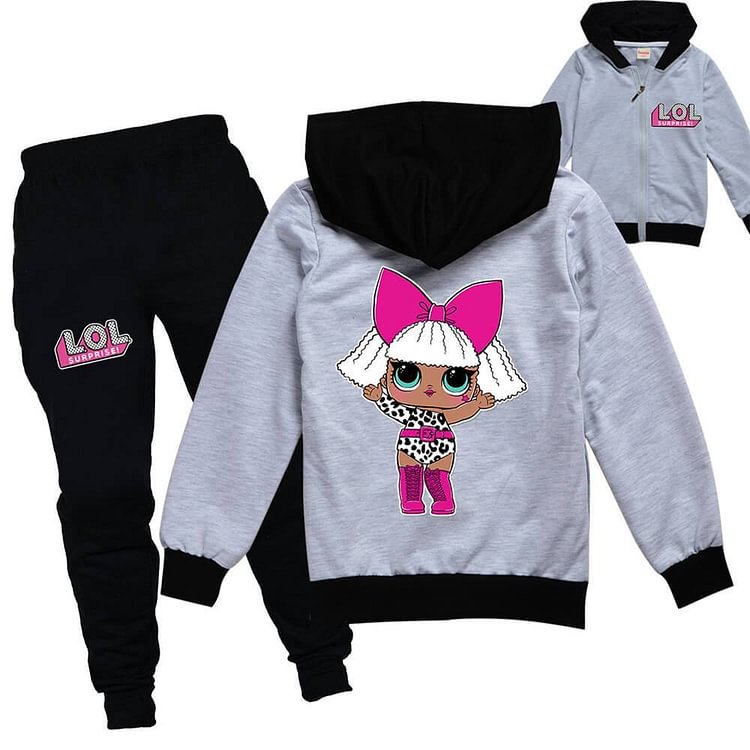 Surprise Diva Pink Girl Print Cotton Zip Up Jacket Joggers Tracksuit-Mayoulove