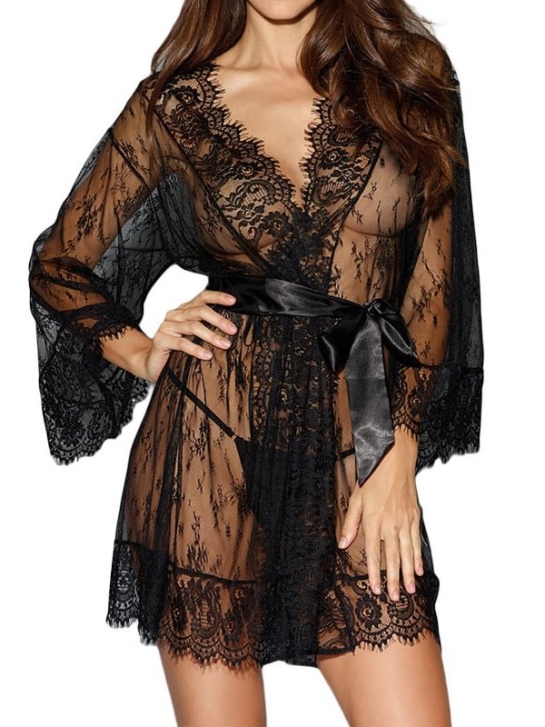 Lace Robe Elegant Nightdress Pajamas Lingerie-Icossi