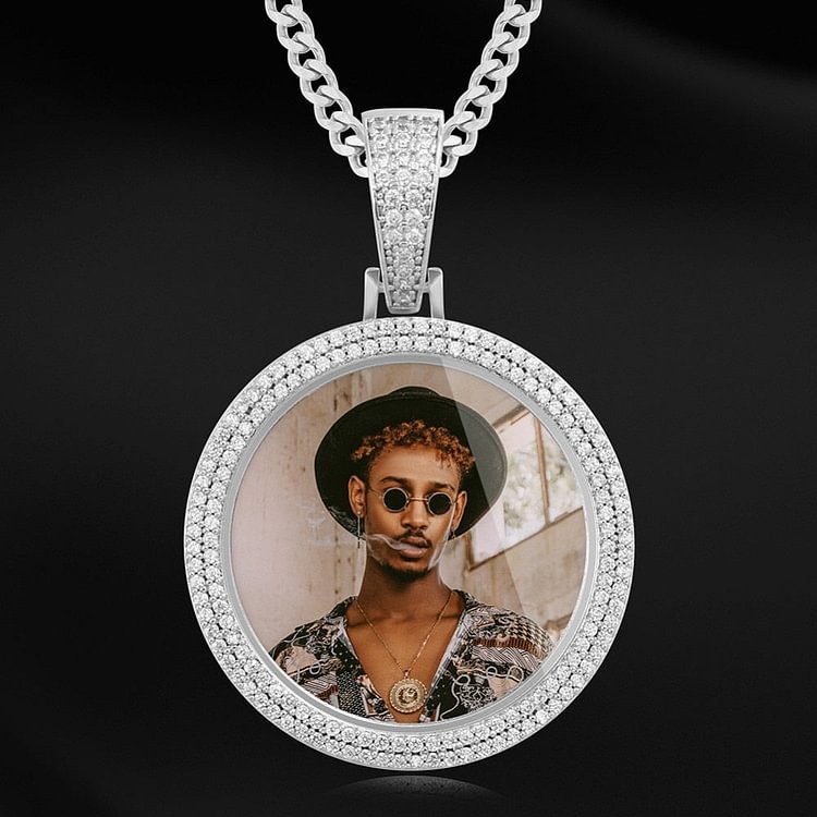 Custom Photo Double Row Zircon Pendant Personalized Necklace Jewelry