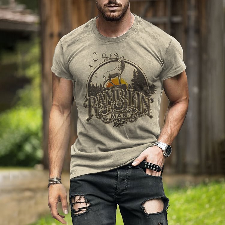 BrosWear Distressed Graphic Casual Short Sleeve T-Shirt