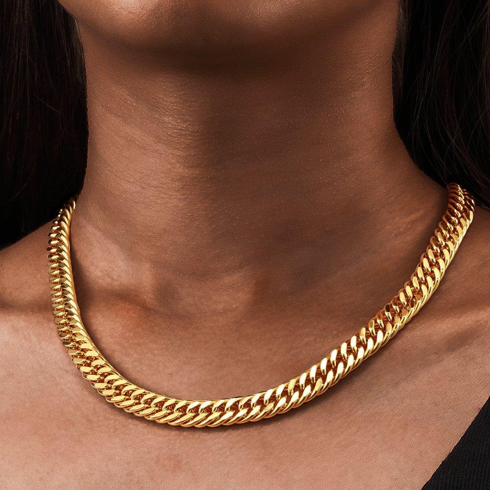 12MM 14MM Miami Cuban Link Gold Chain Women Hip Hop Necklace-VESSFUL