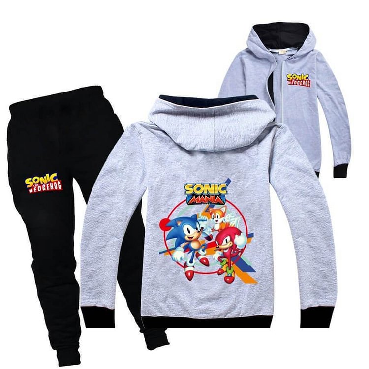 Mayoulove Sonic Mania Print Girls Boys Zip Up Cotton Hoodie And Jogger Pants Set-Mayoulove
